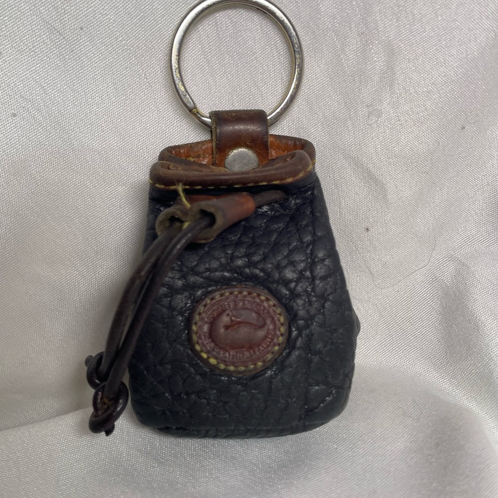 Vintage Dooney & Bourke Black Leather Drawstring Keychain Pouch
